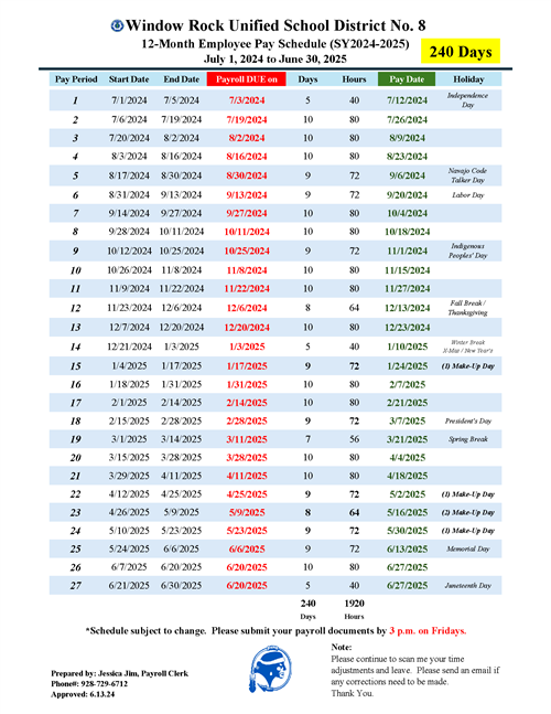 12-Month Payroll Schedule